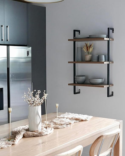 Nathan James Theo 3-Shelf Small Bookcase, Floating Wall Mount Bookshelf with Wood and Industrial Pipe/Metal Frame, Rustic Oak/Matte Black - LeafyLoom