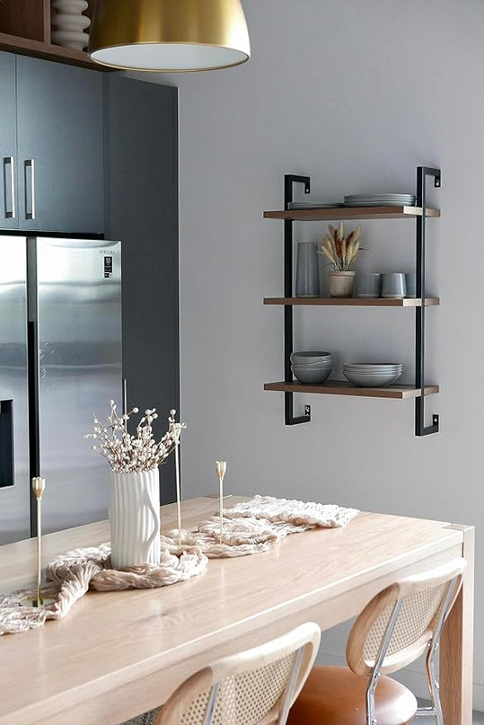 Nathan James Theo 3-Shelf Small Bookcase, Floating Wall Mount Bookshelf with Wood and Industrial Pipe/Metal Frame, Rustic Oak/Matte Black - LeafyLoom