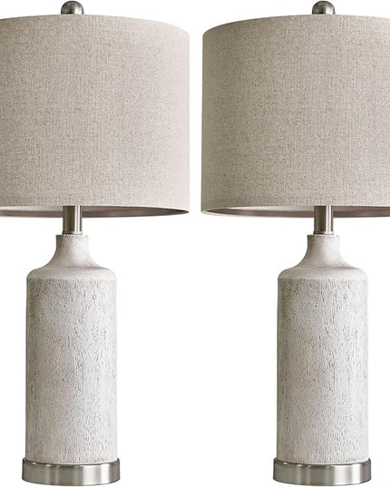 OYEARS 24” Table Lamp Set of 2, Bedside Table Lamps for Living Room, Farmhouse Lamp for Bedroom, Vintage Table Lamp for Nightstand, Boho Lamp for Room Decor, End Tables, Rustic, Resin, Beige - LeafyLoom