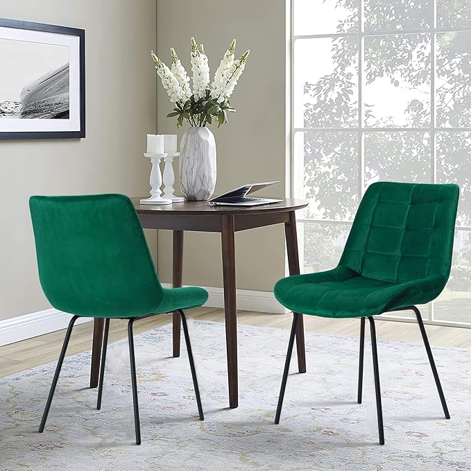 NicBex Velvet Dining Chairs, Upholstered Reception Chairs, Tufted Accent Chair with Metal Legs for Home Kitchen, Living Room, Set of 2, Green - LeafyLoom