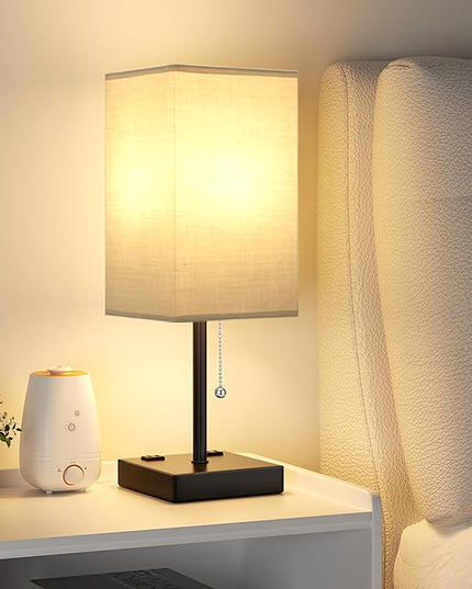 aooshine Grey Table Lamp for Bedroom - 3 Color Temperature 3000K 5000K 4000K Bedside Lamp, Pull Chain Control, USB A and C Ports, AC Outlets, Bulb Included, Medium - LeafyLoom