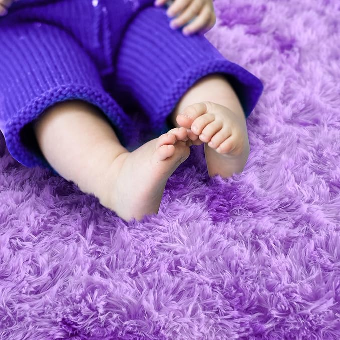 Noahas Oval Fluffy Purple Rug 2.6X5.3 Small Kids Rugs for Bedroom Girls And Boys Aesthetic,Bedside Bedroom Rug,Ultra Soft Runner Carpet Modern Shaggy Nursery Area Rugs Home Decor'' - LeafyLoom