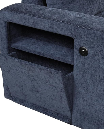 90.6'' L-shaped Modular Sectional Sofa with Storage Space, Ottoman and Pull-Out Bed, 6 Seat Upholstered Couch w/USB Ports & Cup Holders, for Living Rooms, Offices, Apartments, Blue, 90.6 Inch - LeafyLoom