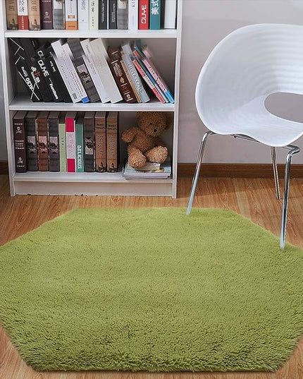 junovo Ultra Soft Rug for Nursery Children Room Baby Room Home Decor Dormitory Hexagon Carpet for Playhouse Princess Tent Kids Play Castle, Diameter 4.6 ft, Green - LeafyLoom