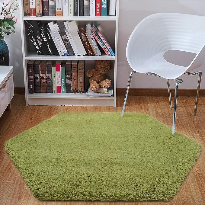 junovo Ultra Soft Rug for Nursery Children Room Baby Room Home Decor Dormitory Hexagon Carpet for Playhouse Princess Tent Kids Play Castle, Diameter 4.6 ft, Green - LeafyLoom