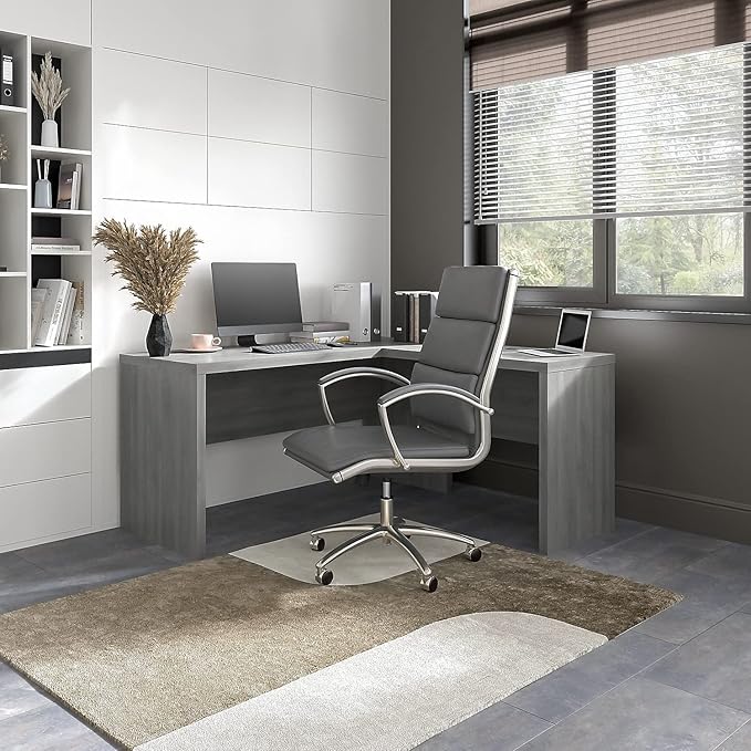 Bush Business Furniture Echo L Shape Desk with Wire Management | Corner Computer Table with Quick-to-Assemble Hardware | Home Office Credenza, 60W, Modern Gray - LeafyLoom