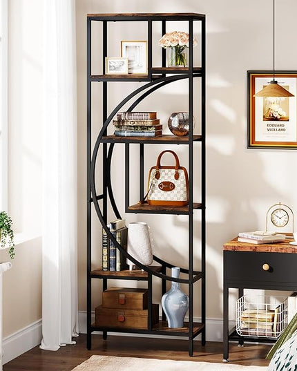 Bookshelf, 70.9" Tall Bookcase with 7-Shelf Open Bookshelves, Wood Metal Book Shelf Freestanding Display Rack Storage Shelving Unit for Office, Bedroom, Living Room, Easy Assembly - LeafyLoom