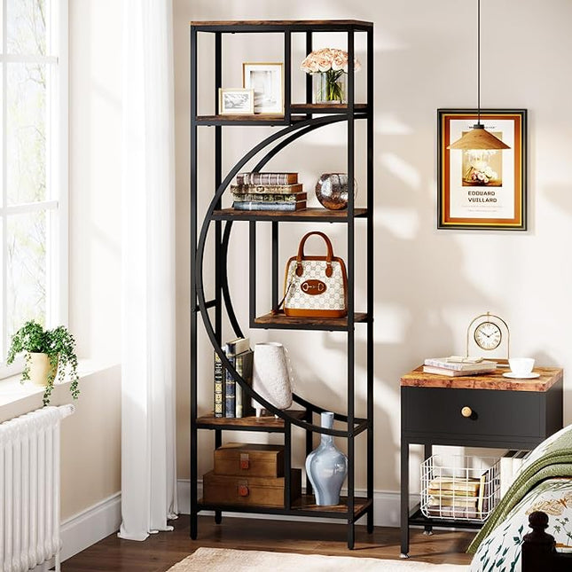 Bookshelf, 70.9" Tall Bookcase with 7-Shelf Open Bookshelves, Wood Metal Book Shelf Freestanding Display Rack Storage Shelving Unit for Office, Bedroom, Living Room, Easy Assembly - LeafyLoom