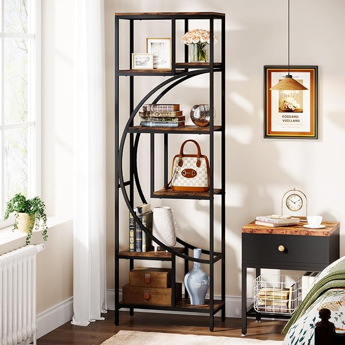 Bookshelf, 70.9" Tall Bookcase with 7-Shelf Open Bookshelves, Wood Metal Book Shelf Freestanding Display Rack Storage Shelving Unit for Office, Bedroom, Living Room, Easy Assembly - LeafyLoom