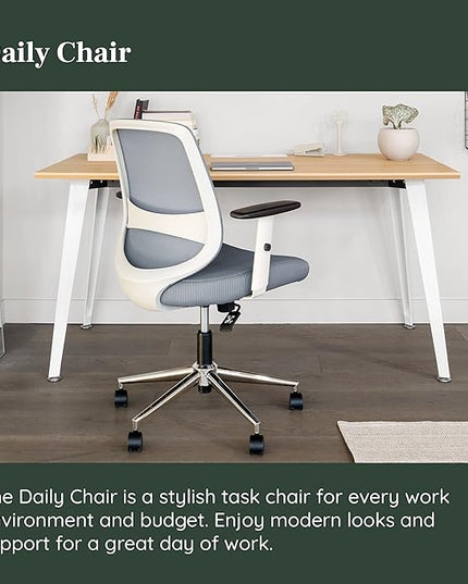 Branch Daily Chair - Computer Office Chair with Swivel, Lumbar Rest, and Adjustable Armrests - Sustainable, Stylish Mesh, & Adjustable Armrests - Comfortable Seating for Improved Posture - Slate - LeafyLoom
