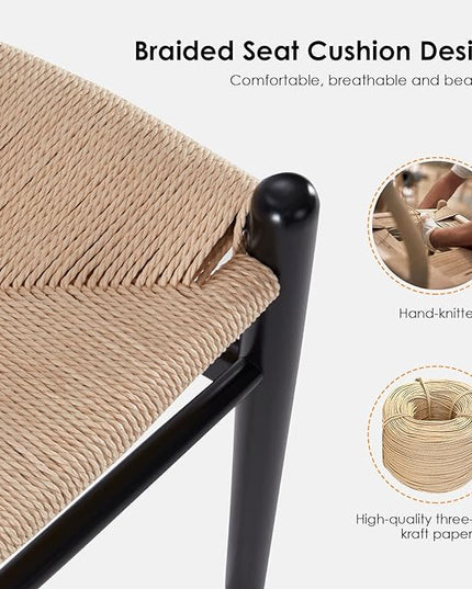 Farini Wishbone Chairs for Dining Room Solid Wood Rattan Chair Armchairs Y Shaped Backrest Hemp Seat for Home Restaurant Fully-Assembled(Set of 2,Black-Beige Seat) - LeafyLoom