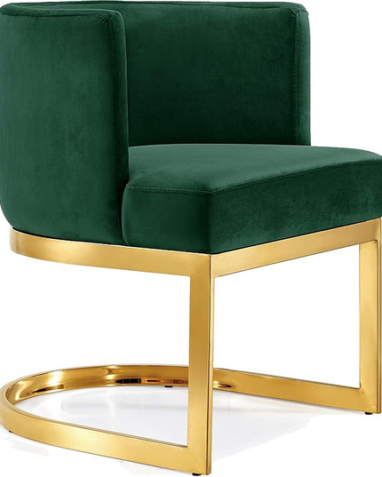 Meridian Furniture Gianna Collection Modern | Contemporary Velvet Upholstered Dining Chair with Polished Gold Metal Frame, 24" W x 22" D x 29.5" H, Green - LeafyLoom