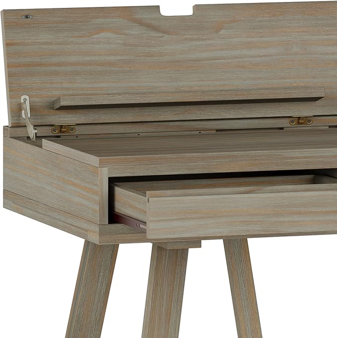 SIMPLIHOME Bowman SOLID WOOD Modern Industrial 54 Inch Wide Flip Up Desk in Distressed Grey, For the Office Desk, Writing Table, Workstation and Study Table - LeafyLoom