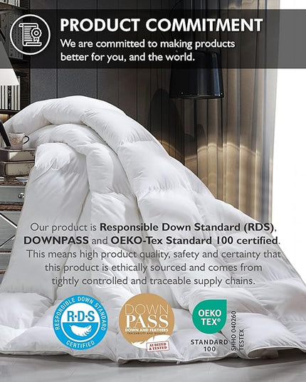 Luxurious Palatial King/Super King 120" x 98" Size Goose Down Fiber Waterfowl Feather Fiber Comforter Duvet, 100% Egyptian Cotton Cover, 80 oz. Fill Weight, Baffle Box Design, White Solid - LeafyLoom