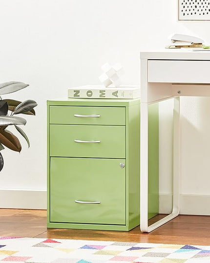 OSP Home Furnishings HPB Heavy Duty 3-Drawer Metal File Cabinet for Standard Files and Office Supplies, Green Finish - LeafyLoom