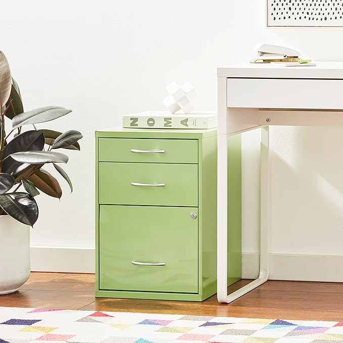 OSP Home Furnishings HPB Heavy Duty 3-Drawer Metal File Cabinet for Standard Files and Office Supplies, Green Finish - LeafyLoom