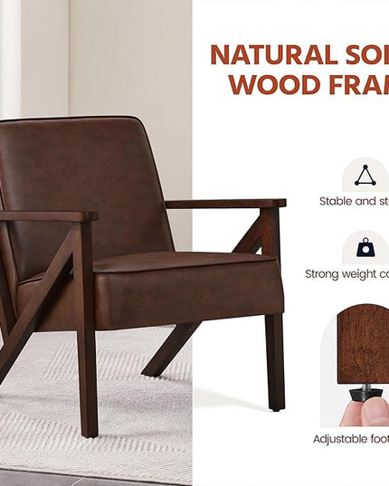 Yaheetech Accent Chair, Armchair with Strong Wood Frame, PU Leather Modern Retro Lounge Chair for Living Room/Lounge/Office/Reception Area, 2 Pieces, Dark Brown - LeafyLoom