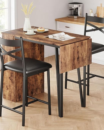 GAOMON Dining Table Set for 2, Kitchen Table Set for 2, Expandable Kitchen Bar Table and Chairs with 2 Upholstered Chairs and 3 Storage Shelves for Apartment Small Space, Rustic Brown - LeafyLoom