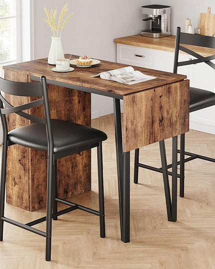 GAOMON Dining Table Set for 2, Kitchen Bar Table and Chairs Set for 2, 3PCS Kitchen Table Set with 2 Upholstered Chairs, Expandable Counter Height Bar Table Set with 3 Storage, Rustic Brown - LeafyLoom