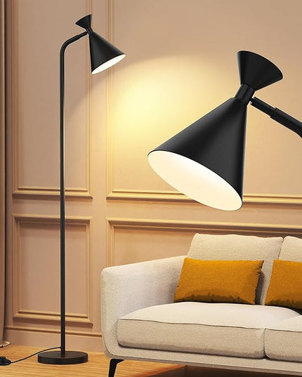 PARTPHONER Floor Lamp for Living Room, Modern Adjustable Metal Heads Standing Lamps, Simple Design Black Floor Lamp with Foot Switch for Bedroom, Office, Kids Room, Reading, Working(Bulb Not Included) - LeafyLoom