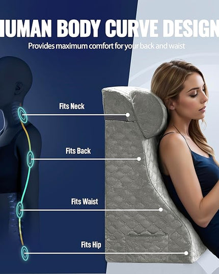 Reading Pillows for Sitting in Bed Adult Back Pillow for Bed Sitting Up, Back Support Pillow for Bed with Adjustable Roller, Foam Wedge Pillow for Neck, Lumbar, Back, Gray, 20 * 12 * 26IN - LeafyLoom
