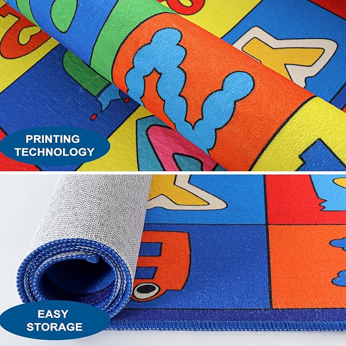 LIVEBOX ABC Rug Kids Rug for Classroom, Washable Classroom Carpet for School, Nursery, Colorful Children's Classroom Area Rugs Non-Slip Alphabet Mat for Home Learning,13'x7'5"(Seats-24) - LeafyLoom