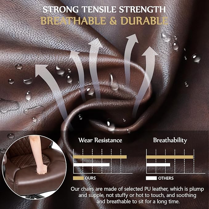 Big and Tall Office Chair 500lbs, Heavy Duty Executive Desk Chair with Adjustable Lumbar Support, Comfy Padded Cushion, Ergonomic PU Leather Home Computer Chair with Extra Wide Seat, Brown - LeafyLoom