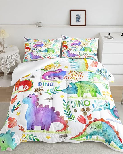 CVHOUSE Dinosaur Bedding Set,Dinosaur Comforter,Dinosaur Comforter Set King,Microfiber Quilt Set with 1 Comforter and 2 Pillow Cases- 3 Piece - LeafyLoom