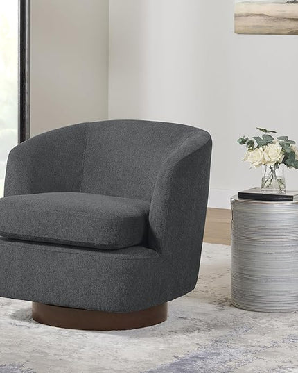 Swivel Accent Chair Modern Barrel Armchair with Wood Base for Bedroom Reading Waiting Living Room, Dark Gray - LeafyLoom