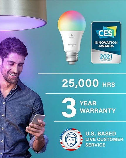Sengled Light Bulb, S1 Auto Pairing with Alexa Devices, Color Changing , Smart Light that Work with , Bluetooth Mesh Smart Home Lighting, E26 60W Equivalent, 800LM, 4 Count (Pack of 1) LeafyLoom