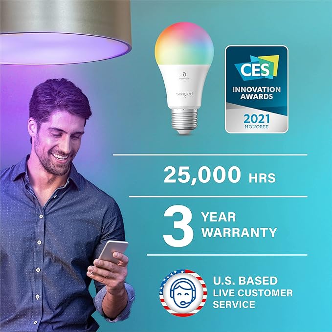 Sengled Light Bulb, S1 Auto Pairing with Alexa Devices, Color Changing , Smart Light that Work with , Bluetooth Mesh Smart Home Lighting, E26 60W Equivalent, 800LM, 4 Count (Pack of 1) LeafyLoom