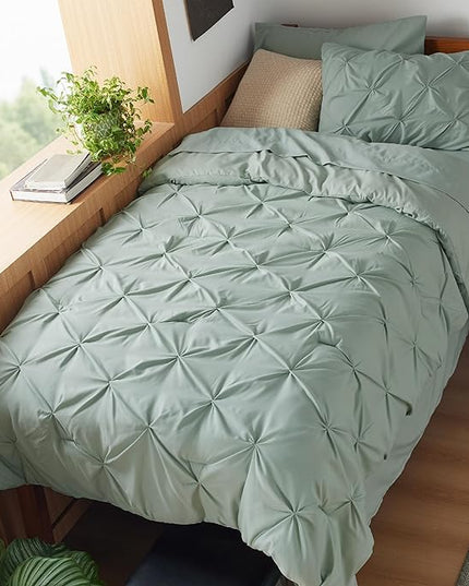 Bedsure Twin XL Comforter Set - Extra Long 5 Pieces Dorm Bedding Sets, Pinch Pleat Bed in a Bag with Comforter, Sheets, Pillowcase & Sham - LeafyLoom