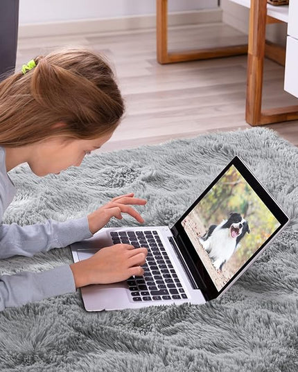Softlife Rug for Living Room 5.3x7.6 Feet Area Rug for Bedroom Super Soft Shaggy Rugs for Kids Room Fluffy Fuzzy Carpets Long Plush Bedside Rug Nursery Christmas Home Decoration for Boys Girls, Grey - LeafyLoom