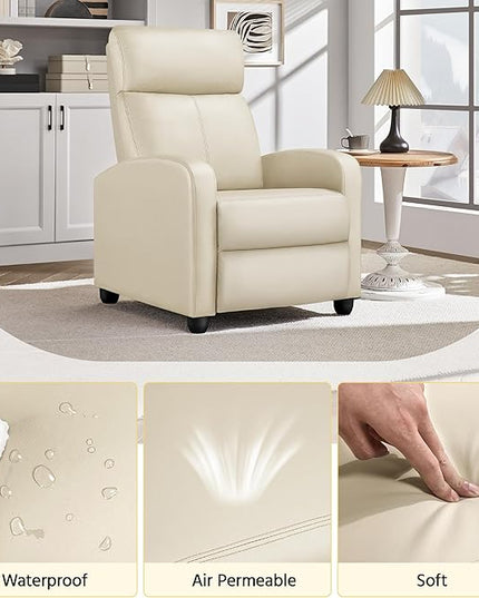 Yaheetech Recliner Chair PU Leather Recliner Sofa Home Theater Seating Adjustable Modern Single Reclining Chair Sofa with Pocket Spring Living Room Bedroom Beige - LeafyLoom