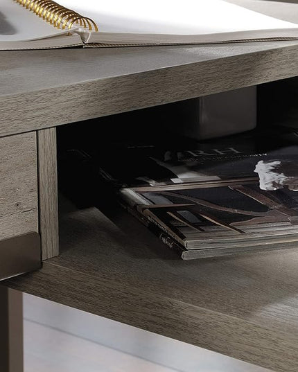 Sauder Manhattan Gate L-Shaped Desk, Mystic Oak finish - LeafyLoom