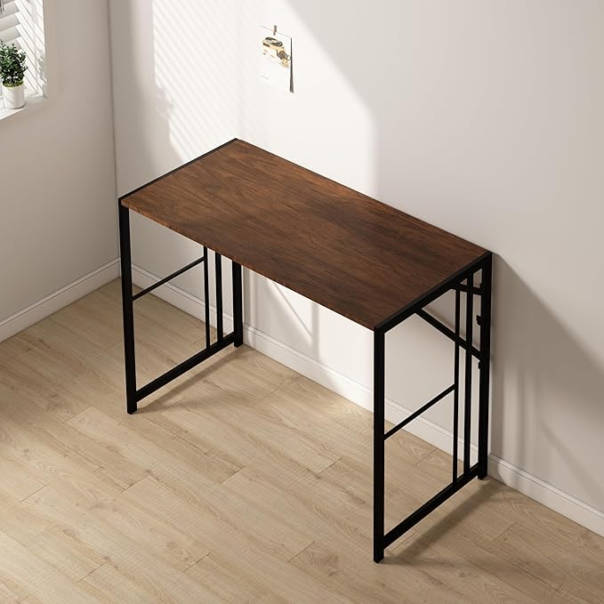 EMODA Folding Computer Desk 40 inch, No Assembly Needed Home Office Table Study Writing Gaming Desk, Mahogany - LeafyLoom