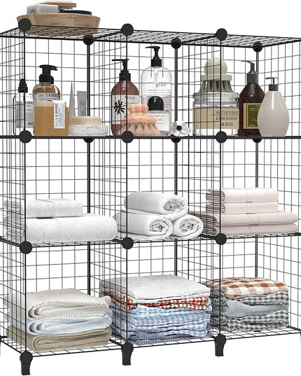 HOMIDEC Cube Storage, Storage Shelves 9 Cube Bookshelf Bookcase Closet Organizer and Storage Wire Storage Cube Multi-Use DIY Storage Cube Shelf for Books, Toys, Clothes, Tools - LeafyLoom