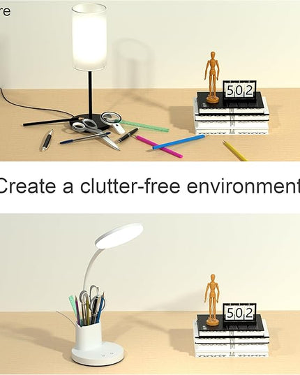 Desk Lamp, LED Desk Lamp for Home Office, Touch Table Lamp with 3 Color Modes 360° Adjustable Arm, Dimmable Desk Light with Pen Phone Holder, White - LeafyLoom