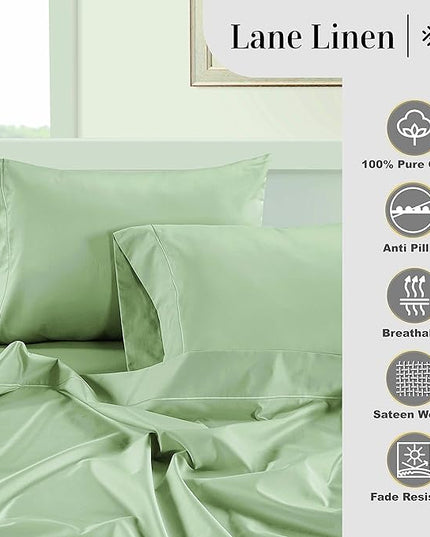 LANE LINEN Luxury 100% Egyptian Cotton Bed Sheets - 1000 Thread Count 4-Piece Mineral Calking Set Bedding Sateen Weave 16" Deep Pocket (Fits Upto 17" Mattress) - LeafyLoom