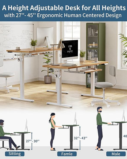 BANTI 40" x 24" Height Adjustable Electric Standing Desk with Keyboard Tray, Sit Stand up Desk with Splice Board, White Frame/Light Rustic Brown Top - LeafyLoom