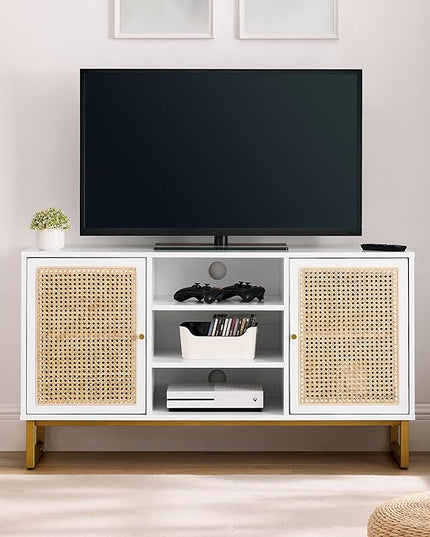 NicBex TV Stand for 55 Inch TV Modern TV Media Console Table with Adjustable Shelf, Rattan Sideboard,Entertainment Center with Storage for Living Room,Bedroom,47 Inch,White - LeafyLoom