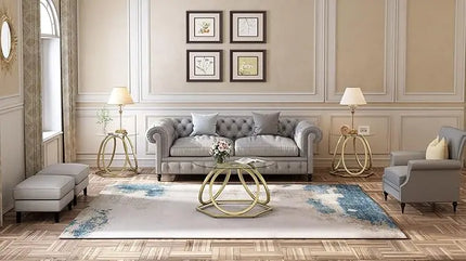 O&K FURNITURE Gold Coffee Table, Modern Glass Coffee Table Living Room Table with Hexagonal Base, Round Coffee Table for Home&Office, Gold Finish, 1 PC… - LeafyLoom