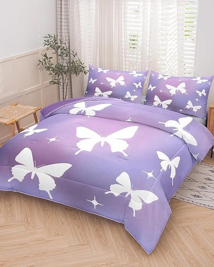 Tailor Shop Butterfly Comforter Sets King Size,Purple Butterfly Bedding Sets for Girls Kids Teens with 2 Pillowcase… - LeafyLoom