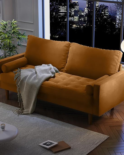 Velvet Furniture for Small Spaces, Mid-Century Modern Loveseats for Living Room, Love Seat Couch Sofas, 70 Inches, Ginger - LeafyLoom
