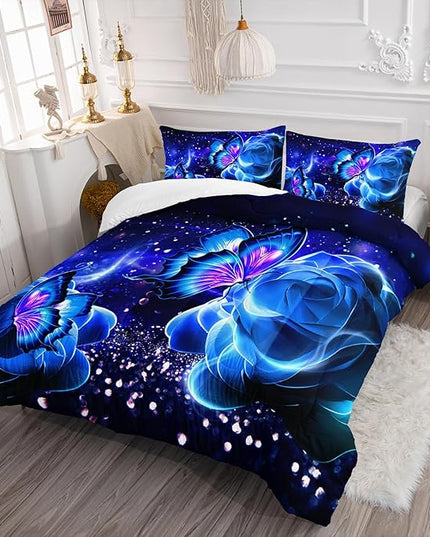 Galaxy Butterfly Comforter Set Twin Size for Girls Kids Adults Butterfly Rose Bedding Set Aesthetics Butterflies Quilt Bed Set with 1 Comforter and 2 Pillowcases - LeafyLoom