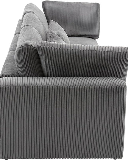 Morden Soft Corduroy Upholstered 3 Seater Sofa Couch with Removable Back Cushions and 5 Pillows for Living Room, Apartment, Office, 105", Gray-403 - LeafyLoom