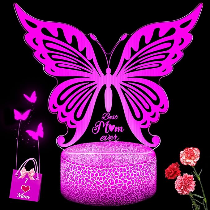 Linkax Mom Birthday Gifts, 7 Colors Changing Butterfly Gifts for Mom from Daughter Son, Mom Gifts Room Decorative Night Light, Thanksgiving Mothers Day Birthday Gifts for Mom, Best Mom Ever Gifts - LeafyLoom
