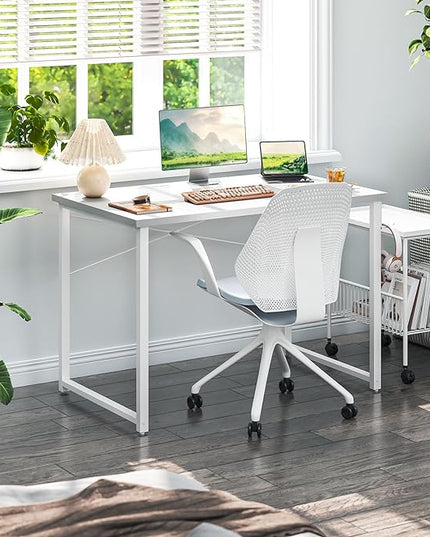 Coleshome 40 Inch Computer Desk, Modern Simple Style Desk for Home Office, Study Student Writing Desk, White - LeafyLoom