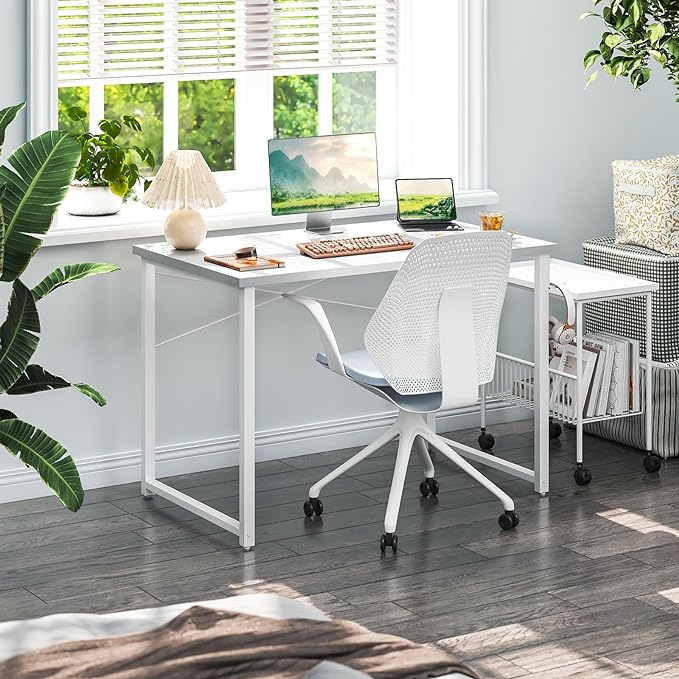 Coleshome 40 Inch Computer Desk, Modern Simple Style Desk for Home Office, Study Student Writing Desk, White - LeafyLoom