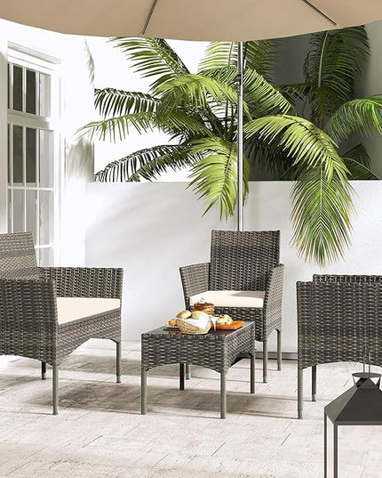 Patio Furniture, 4 Piece Conversation Set, Outdoor Wicker Rattan Table and Chairs, Sectional Sofa with Thick Cushion for Garden, Yard, or Porch, Brown - LeafyLoom